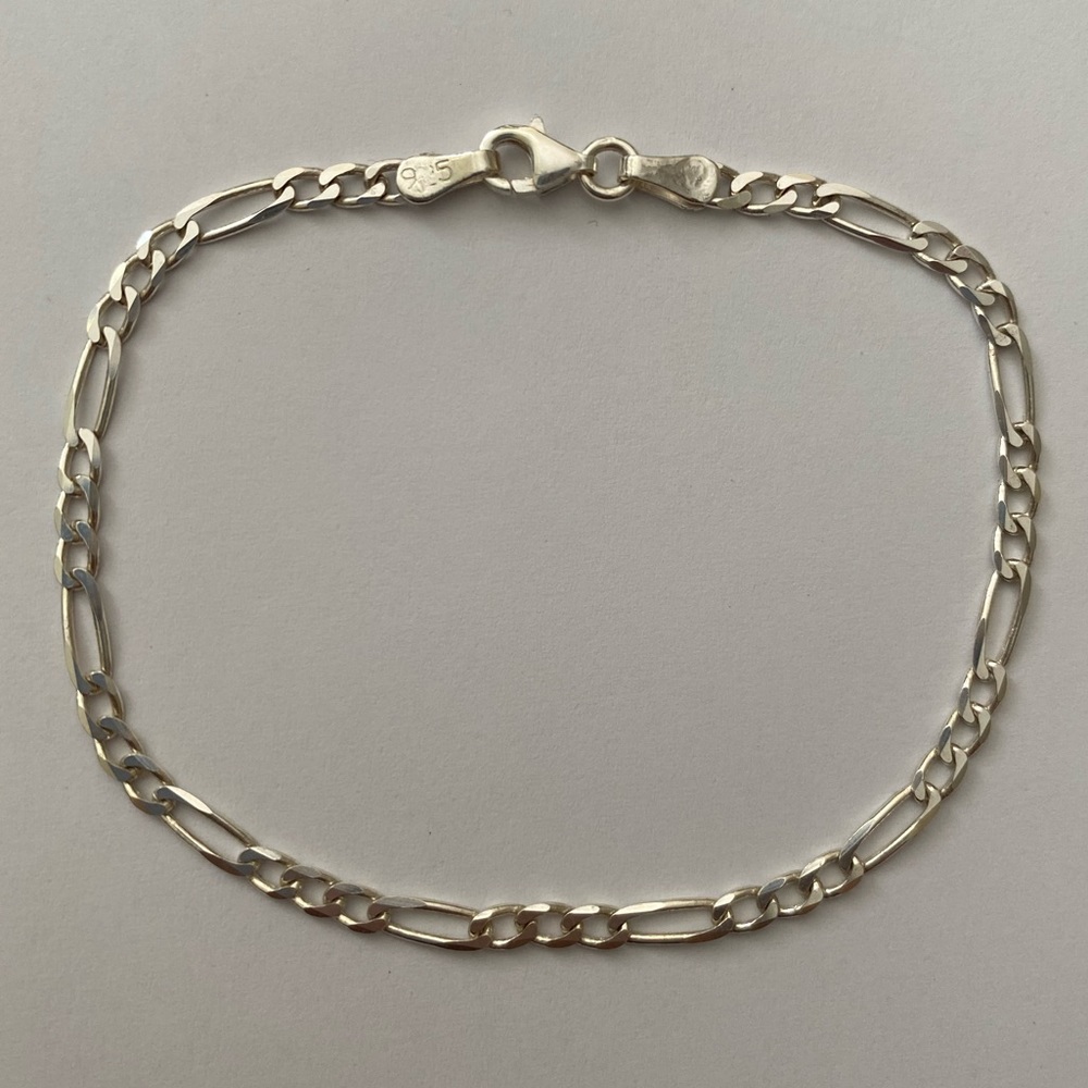 925 Silver 3mm figaro bracelet 8.25 inches chain Unisex - Picture 4 of 4